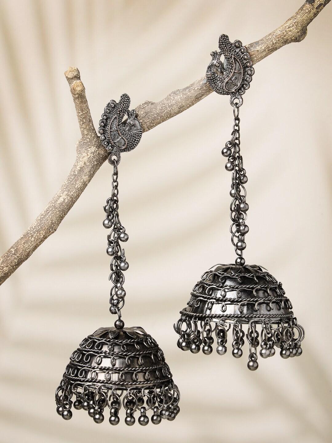 NVR Brass-Plated Oxidised Dome Shaped Jhumkas