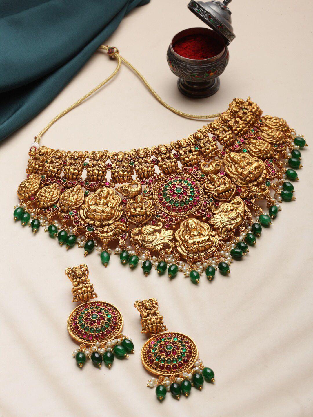 PANASH Gold Plated Kundan Studded & Beaded Jewellery Set
