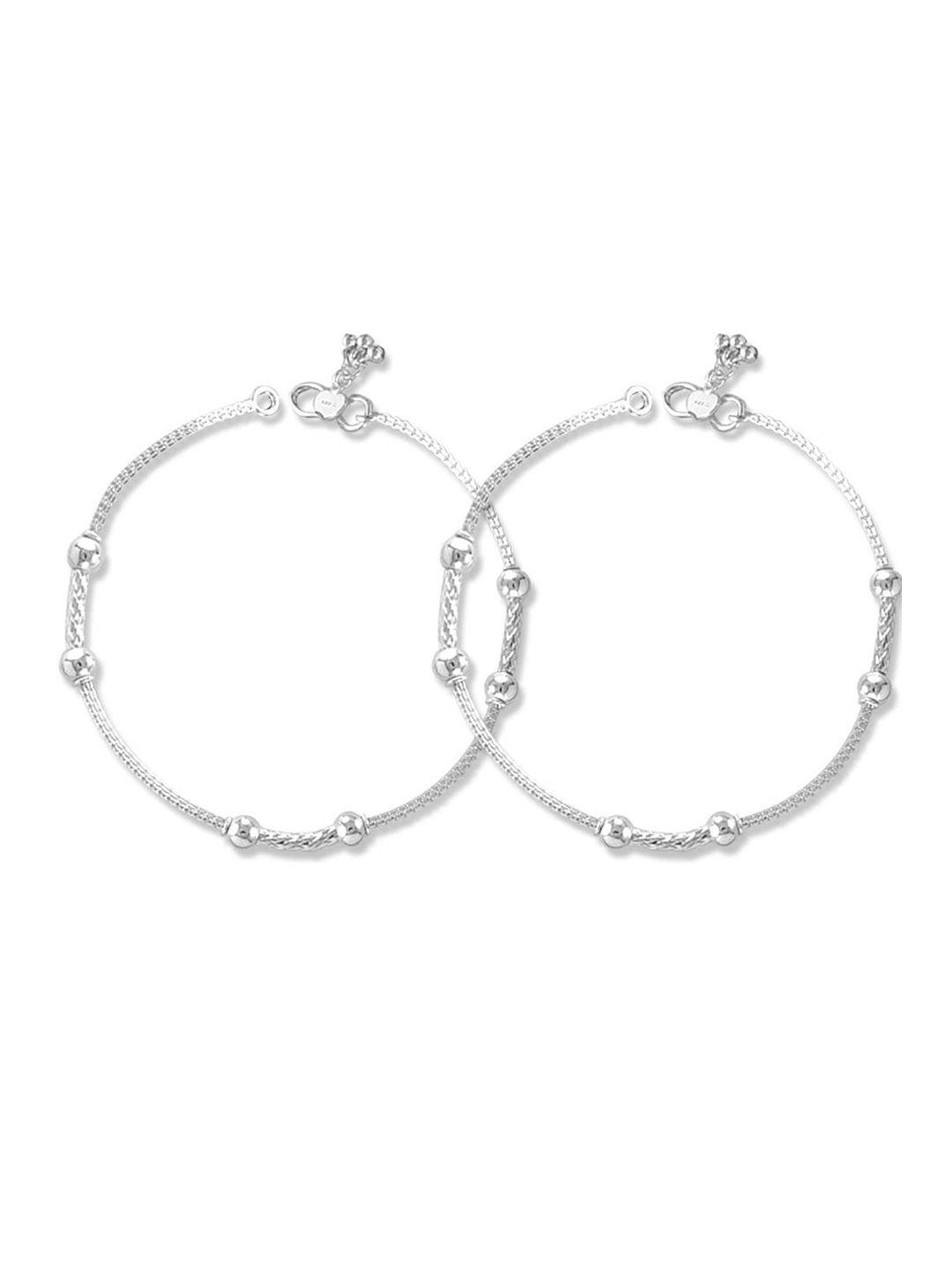 LeCalla Set of 2 925 Sterling Silver BIS Hallmarked Rhodium-Plated Anklet
