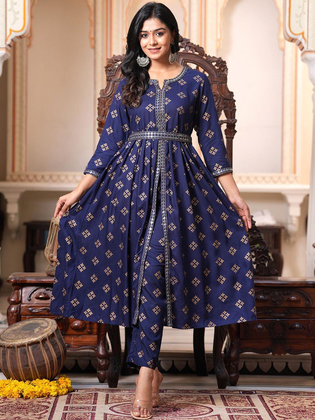 SIDDHANAM Women Floral Embroidered Empire Kurta with Trousers