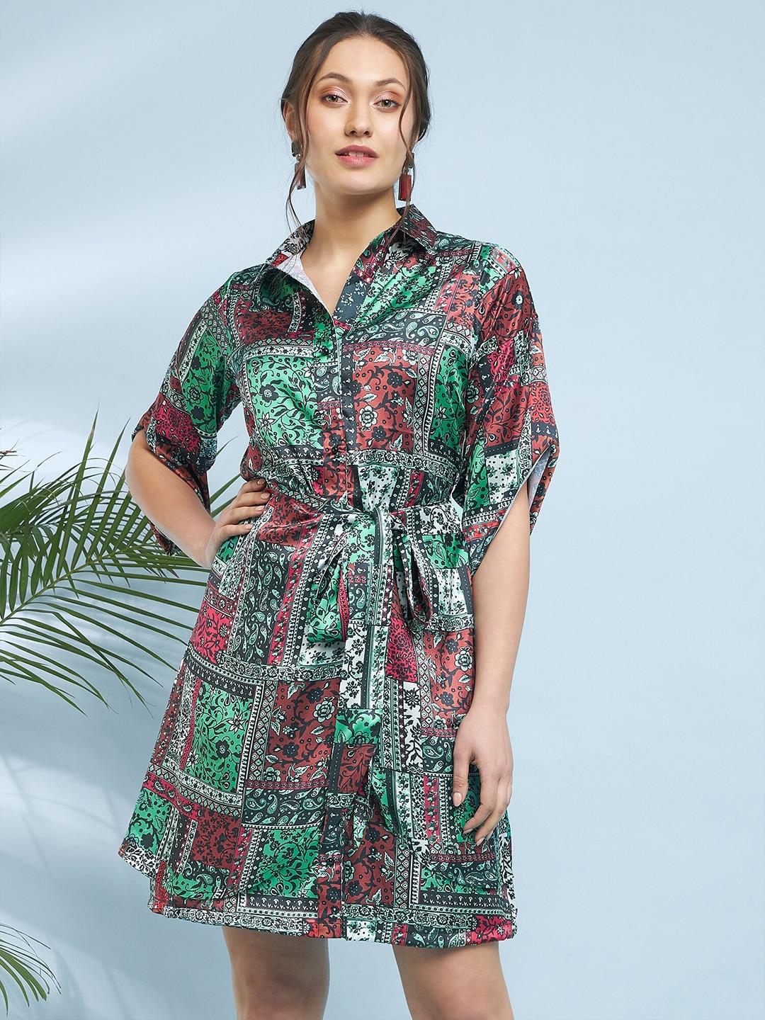 Antheaa Tropical Print Satin Fit & Flare Dress