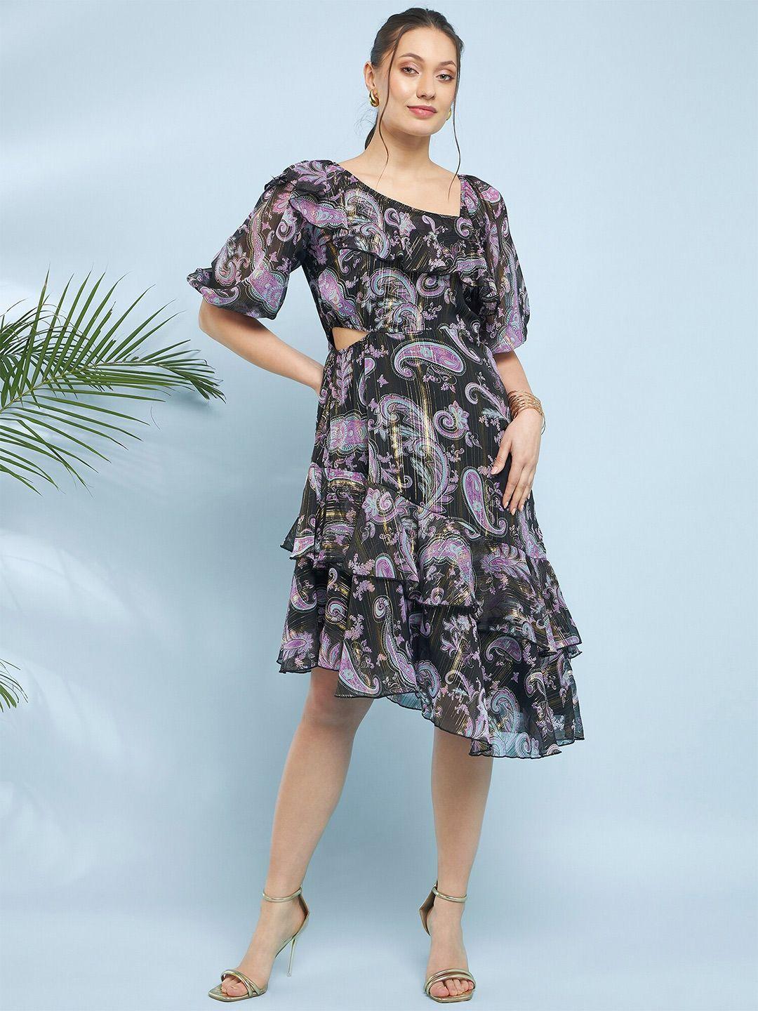 Antheaa Floral Print Flared Sleeve Chiffon Fit & Flare Dress