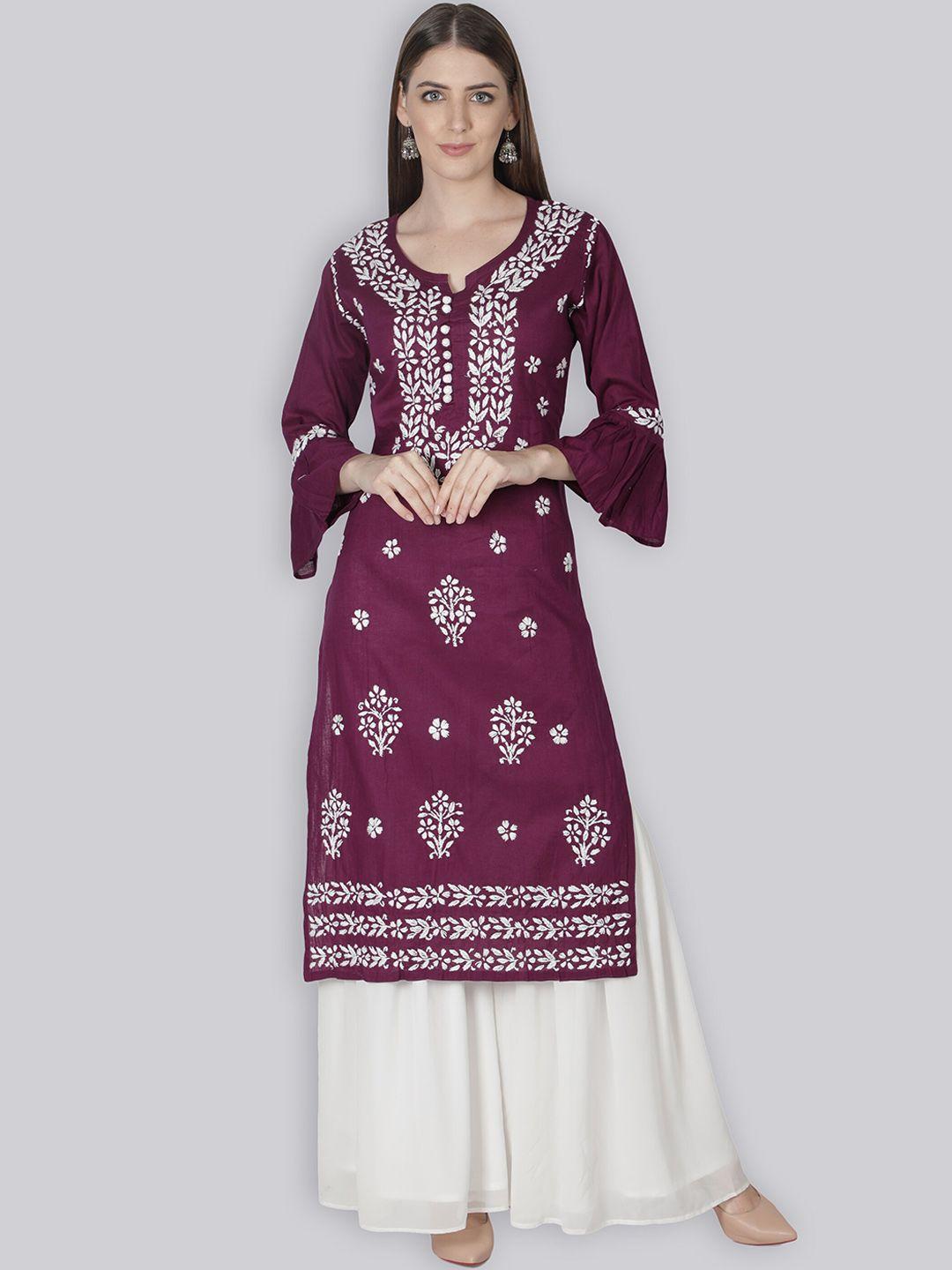 seva-chikan-women-ethnic-motifs-embroidered-flared-sleeves-thread-work-handloom-kurta