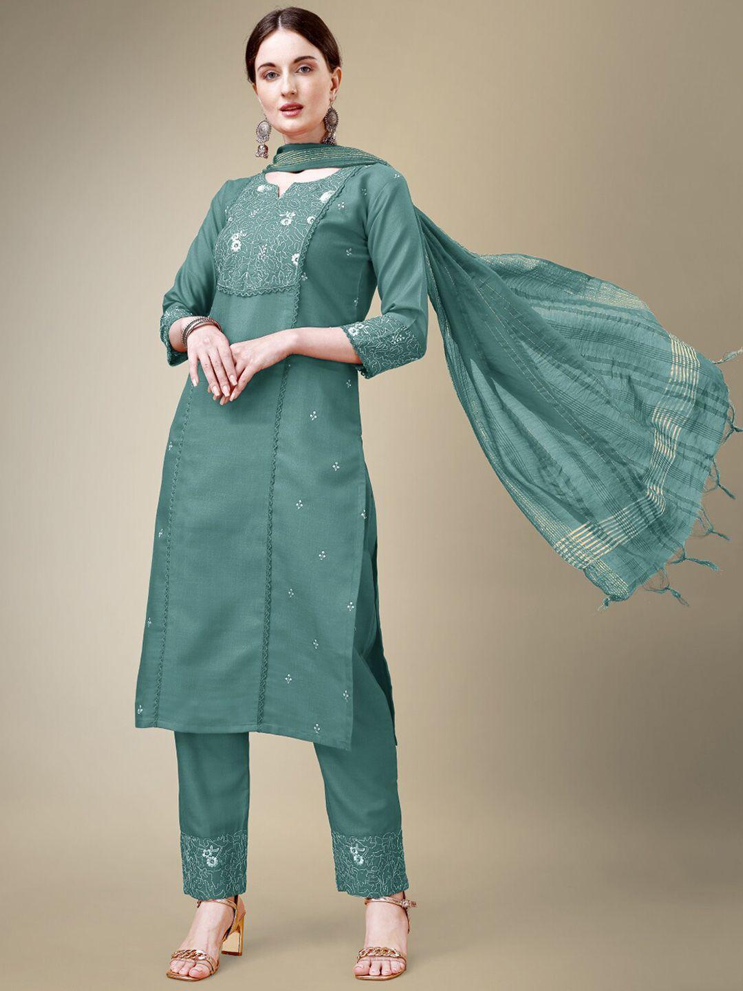 Anouk Women Ethnic Motifs Embroidered Regular Kurti with Trousers & With Dupatta