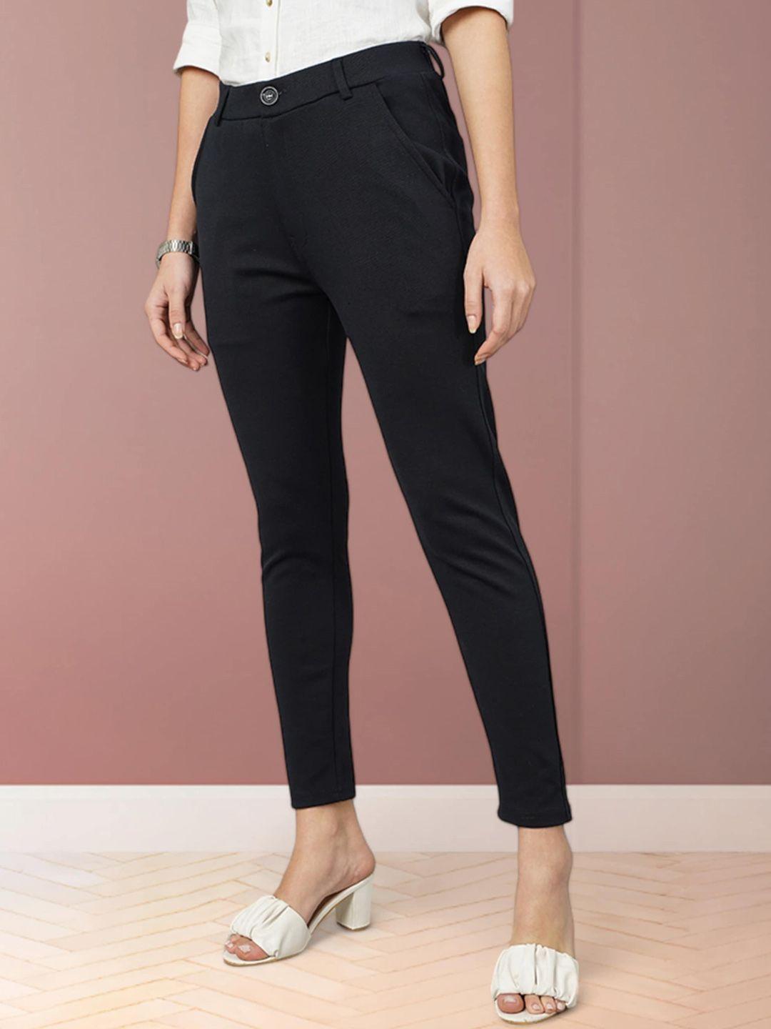 FITHUB Women Slim Fit High-Rise Trousers