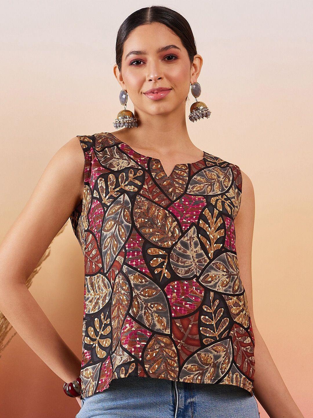 inweave-floral-print-notch-neck-top