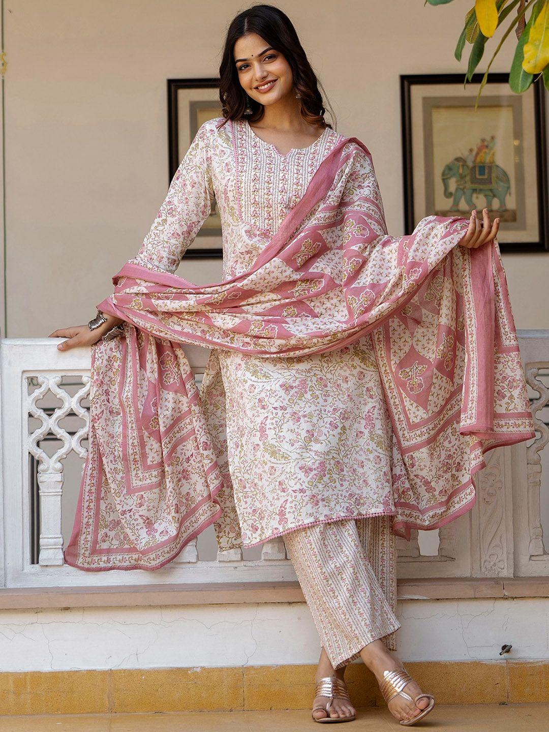 anouk-women-floral-printed-regular-aari-work-pure-cotton-kurta-with-palazzos-&-with-dupatta