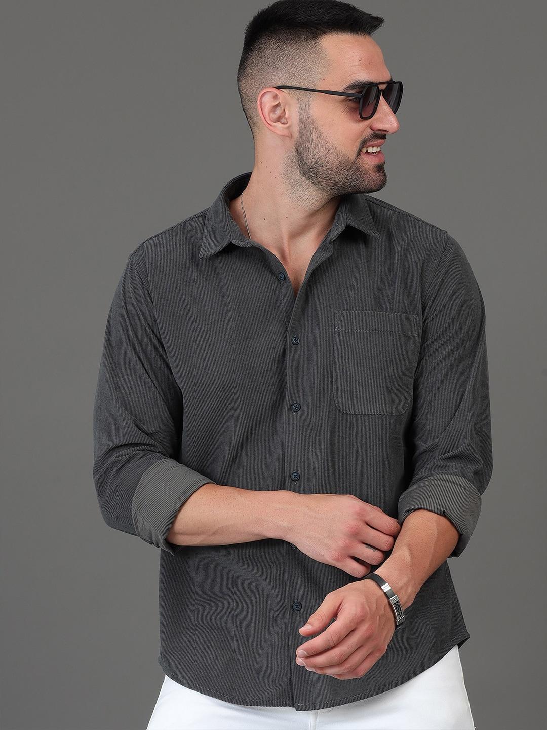 HERE&NOW Grey Slim Fit Textured Opaque Casual Shirt