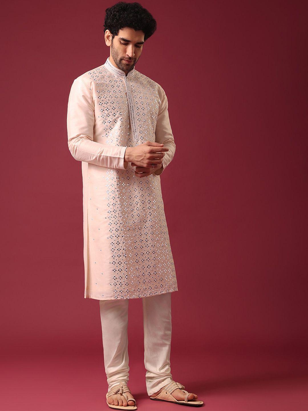 kalki-fashion-men-embroidered-regular-mirror-work-pure-silk-kurta-with-churidar