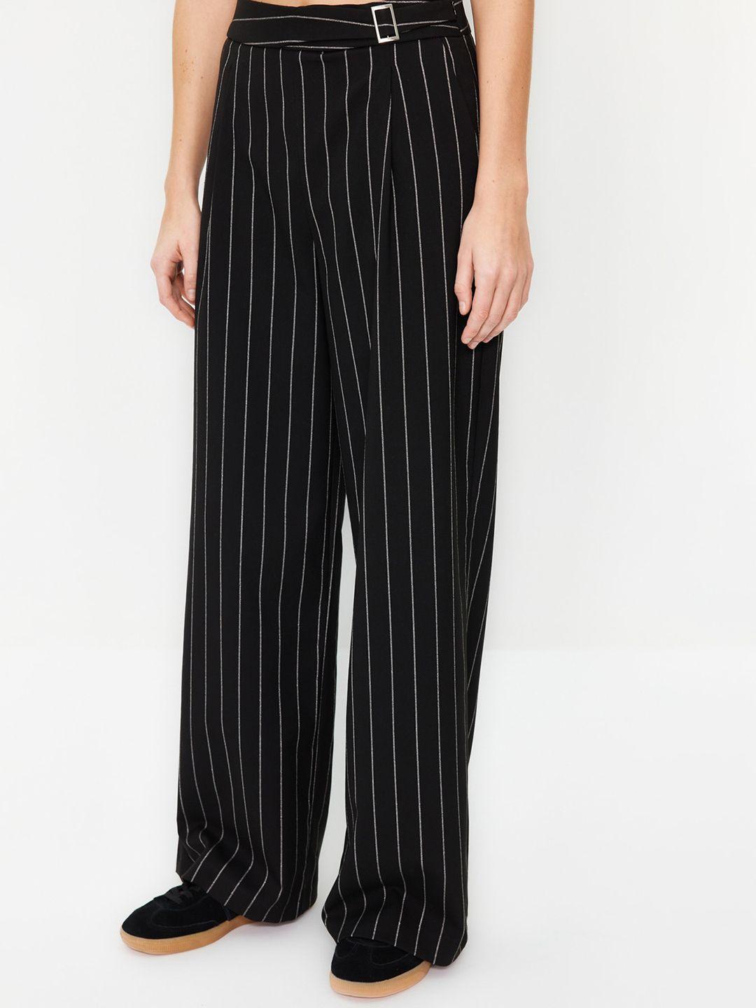 Trendyol Women Striped Mid-Rise Parallel Trousers