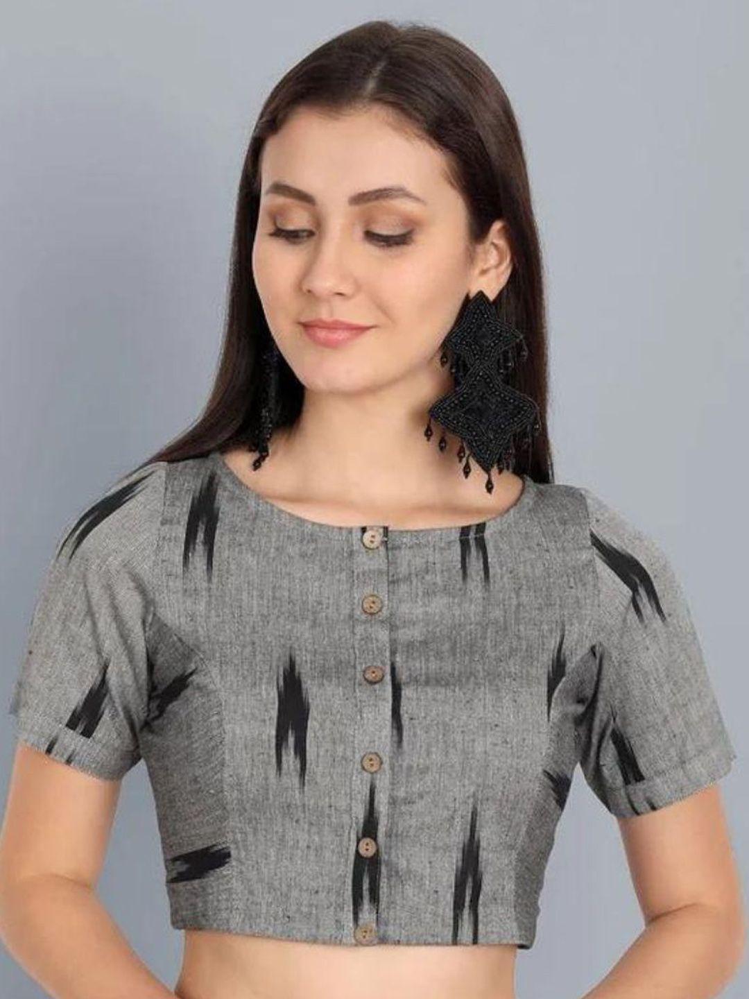 mera-rang-woven-design-cotton-boat-neck-front-button-saree-blouse