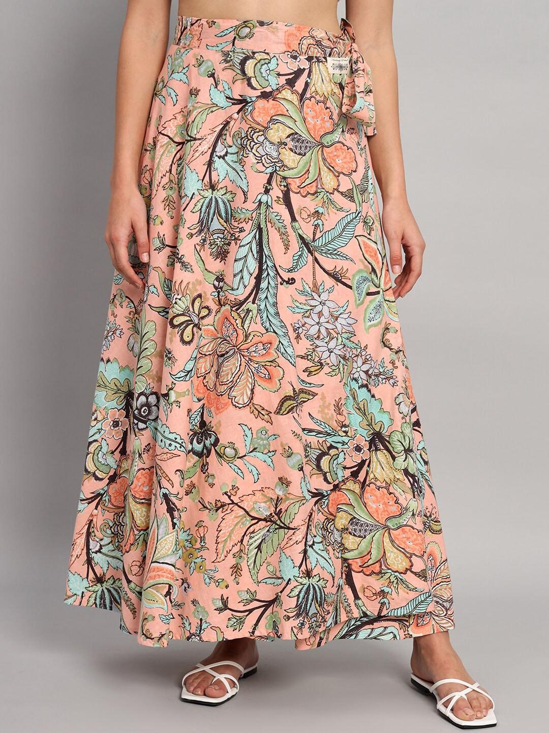 HANDICRAFT PALACE Floral Printed Pure Cotton Maxi Skirt