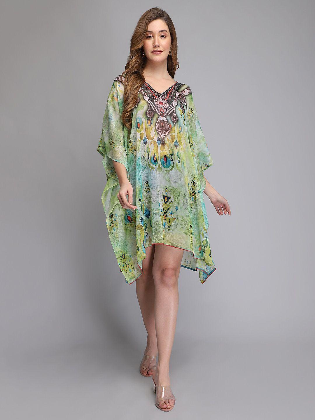 Aditi Wasan Floral Print Kimono Sleeve Chiffon Kaftan Dress