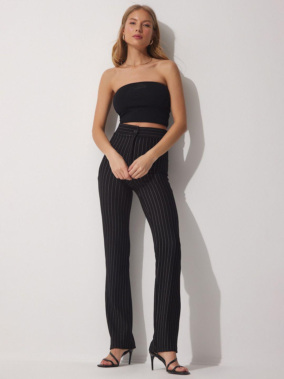 Happiness istanbul Women Striped High-Rise Regular Trousers