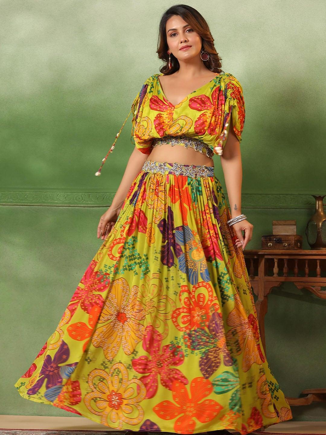 SCAKHI Printed Beads and Stones Ready to Wear Lehenga &