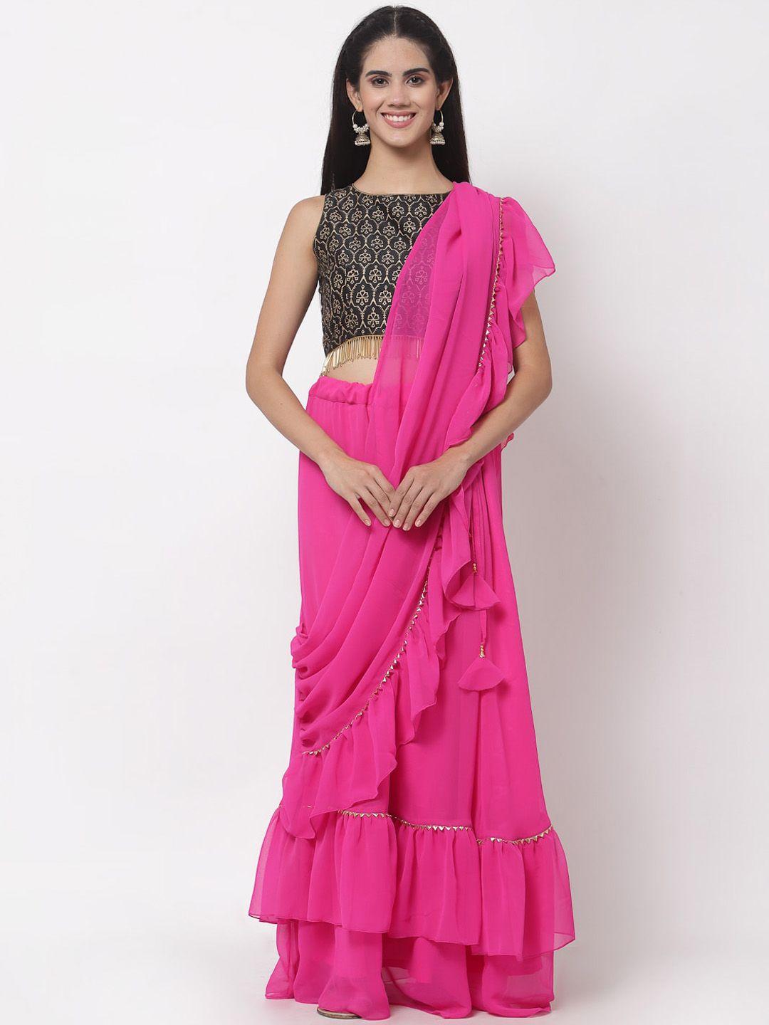 studio rasa Georgette Embellished Tiered Skirt with Attached Dupatta