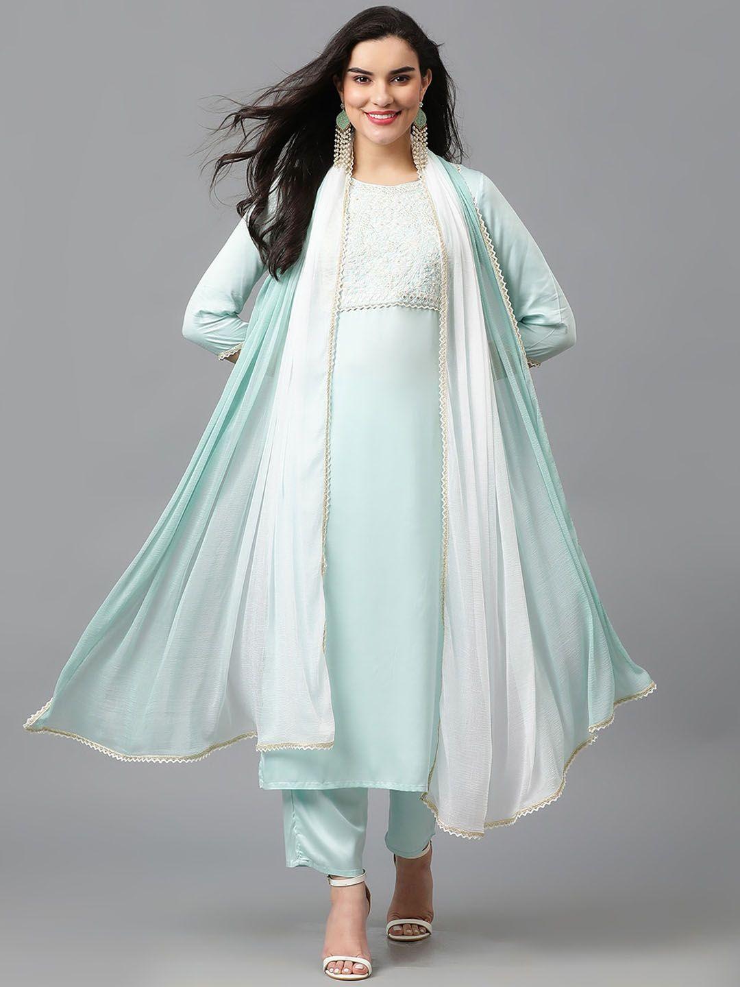 Khushal K Women Ethnic Motifs Yoke Design Regular Sequinned Kurta with Trousers & With Dupatta