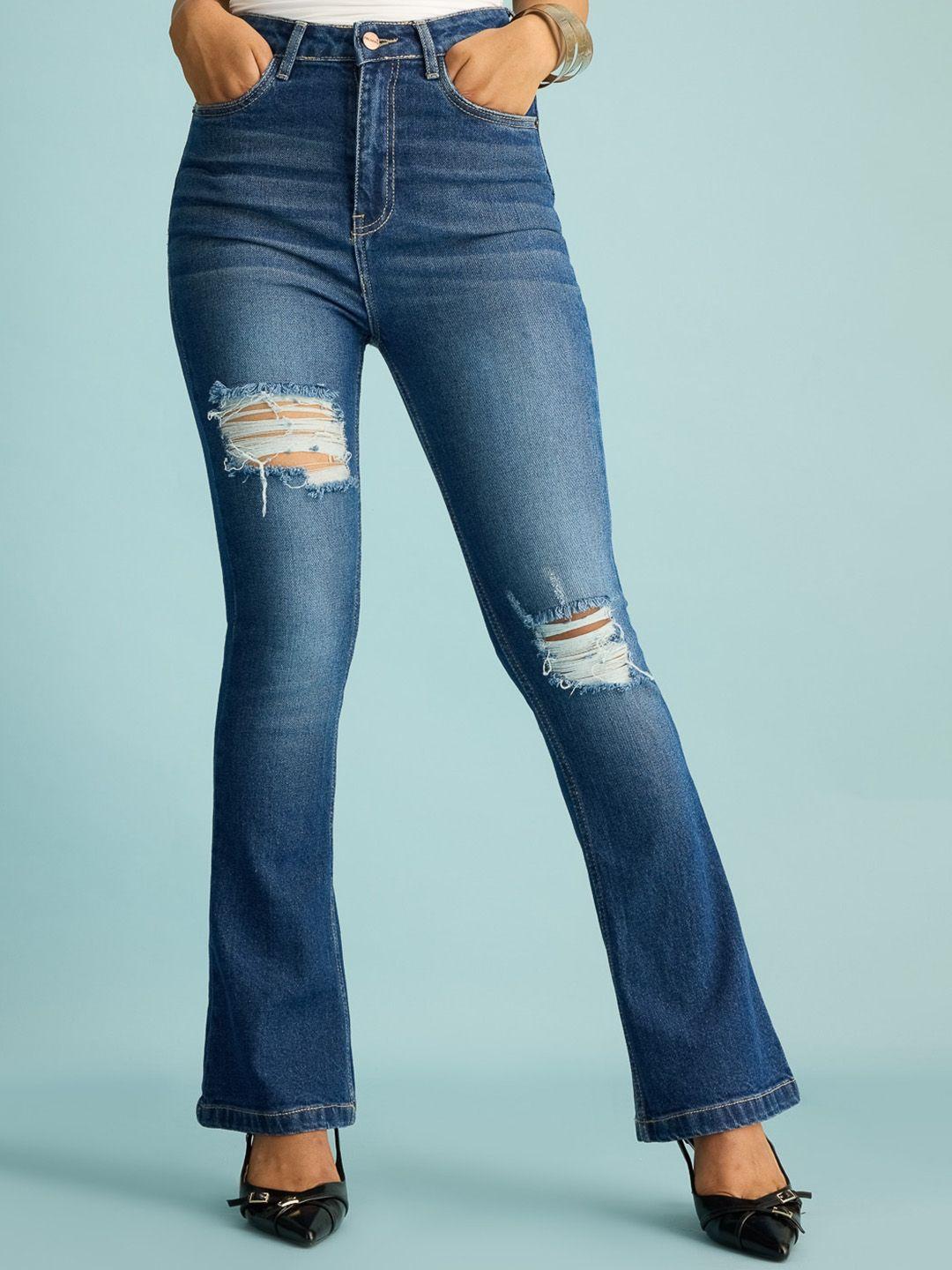 FREAKINS Blue Women Bootcut High-Rise Highly Distressed Pure Cotton Jeans