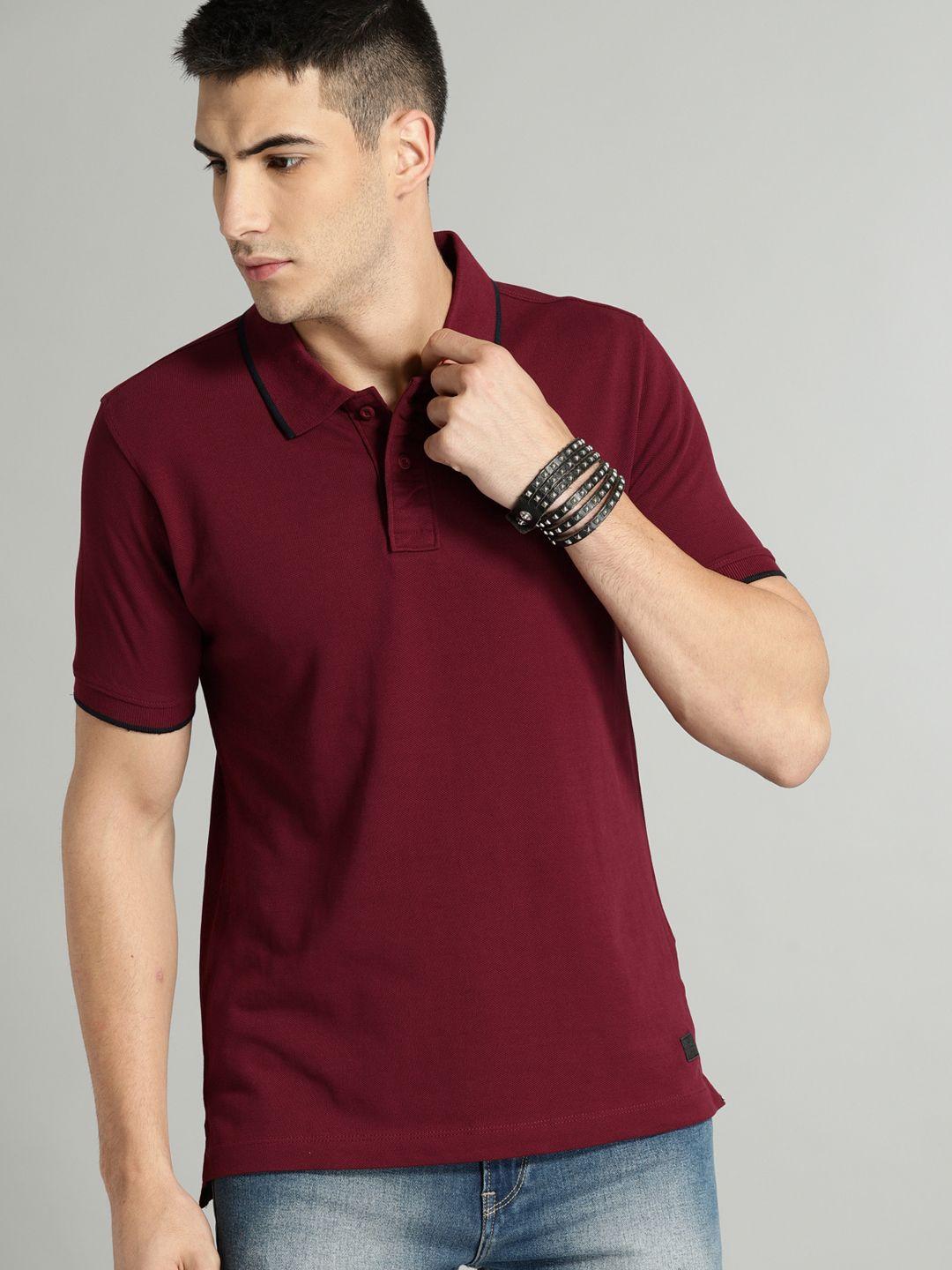 Roadster Men Maroon Solid Polo Collar T-shirt