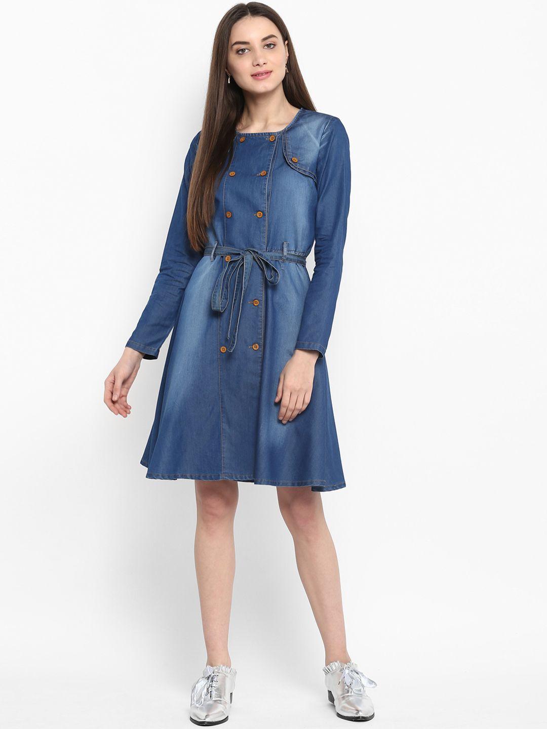 stylestone-women-blue-solid-fit-and-flare-dress