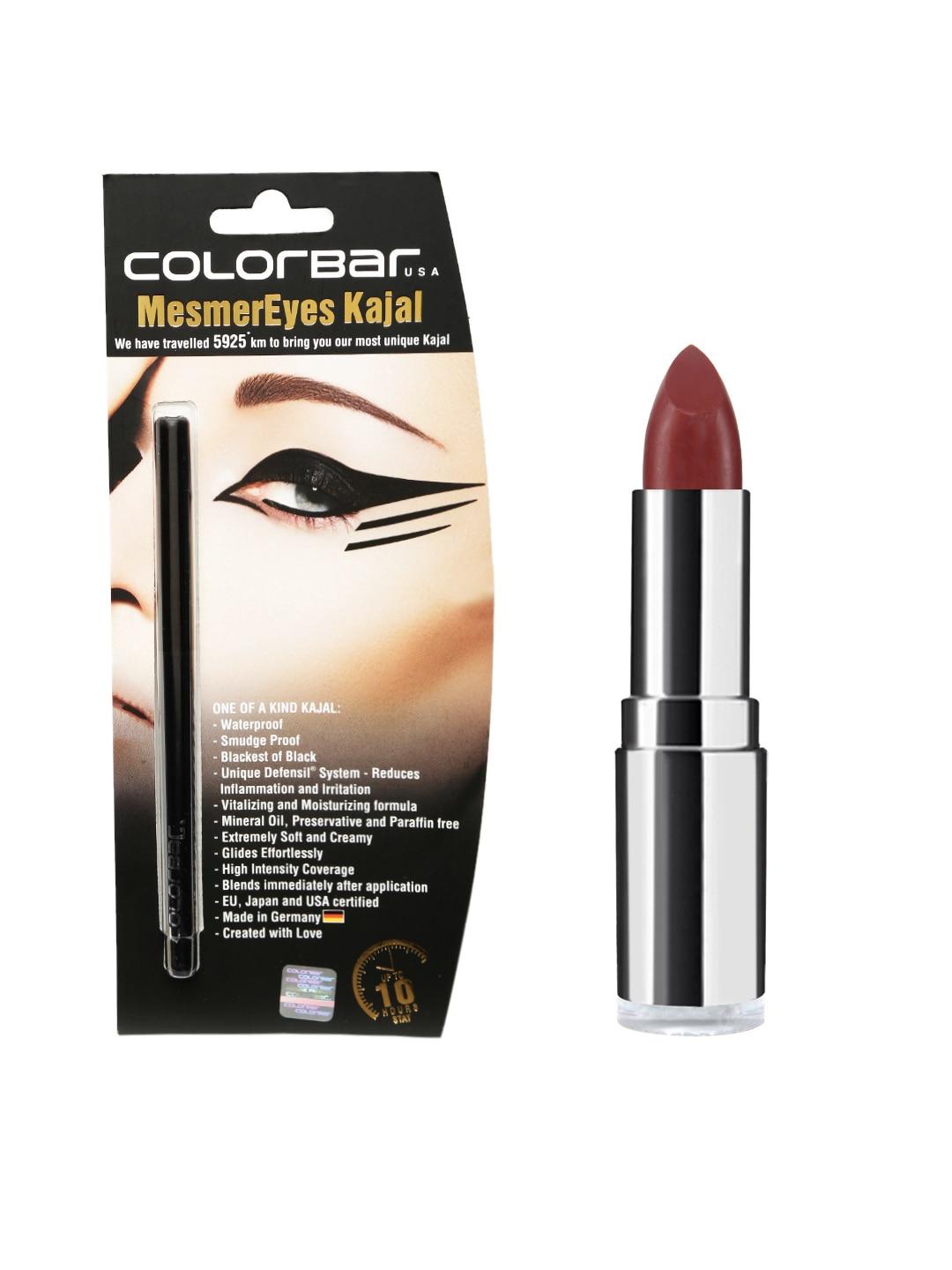 Colorbar Set of Velvet Matte Brown Over The Top 1 Lipstick & Black MesmerEyes Kajal