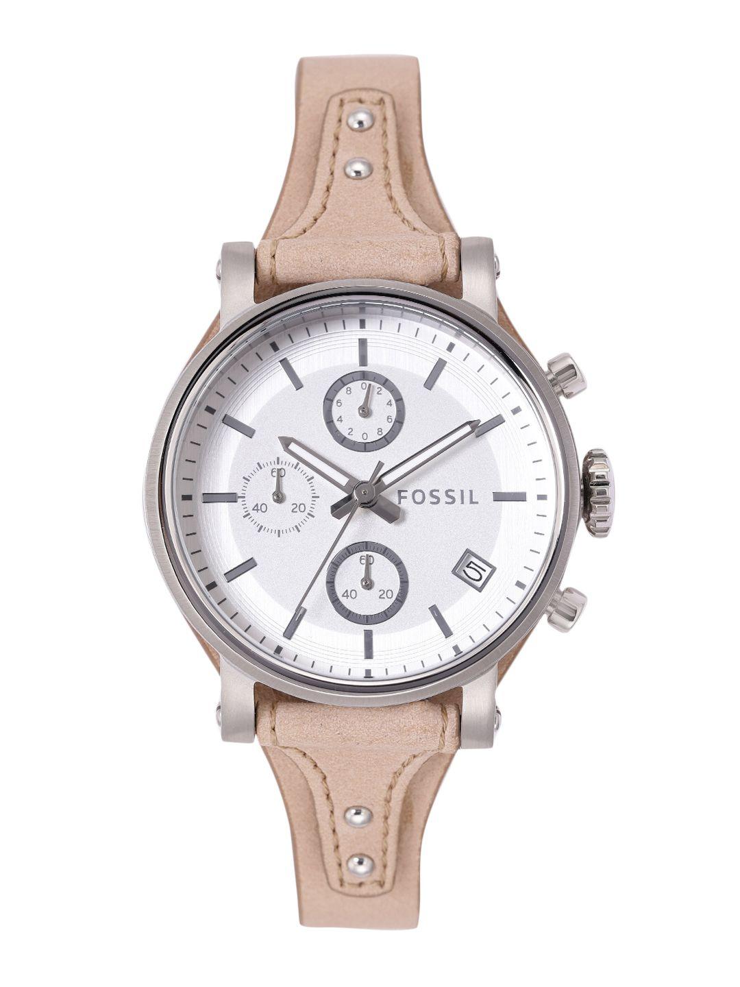 Fossil Women Silver-Toned Dial & Leather Strap Analogue Chronograph Automatic Watch ES3625