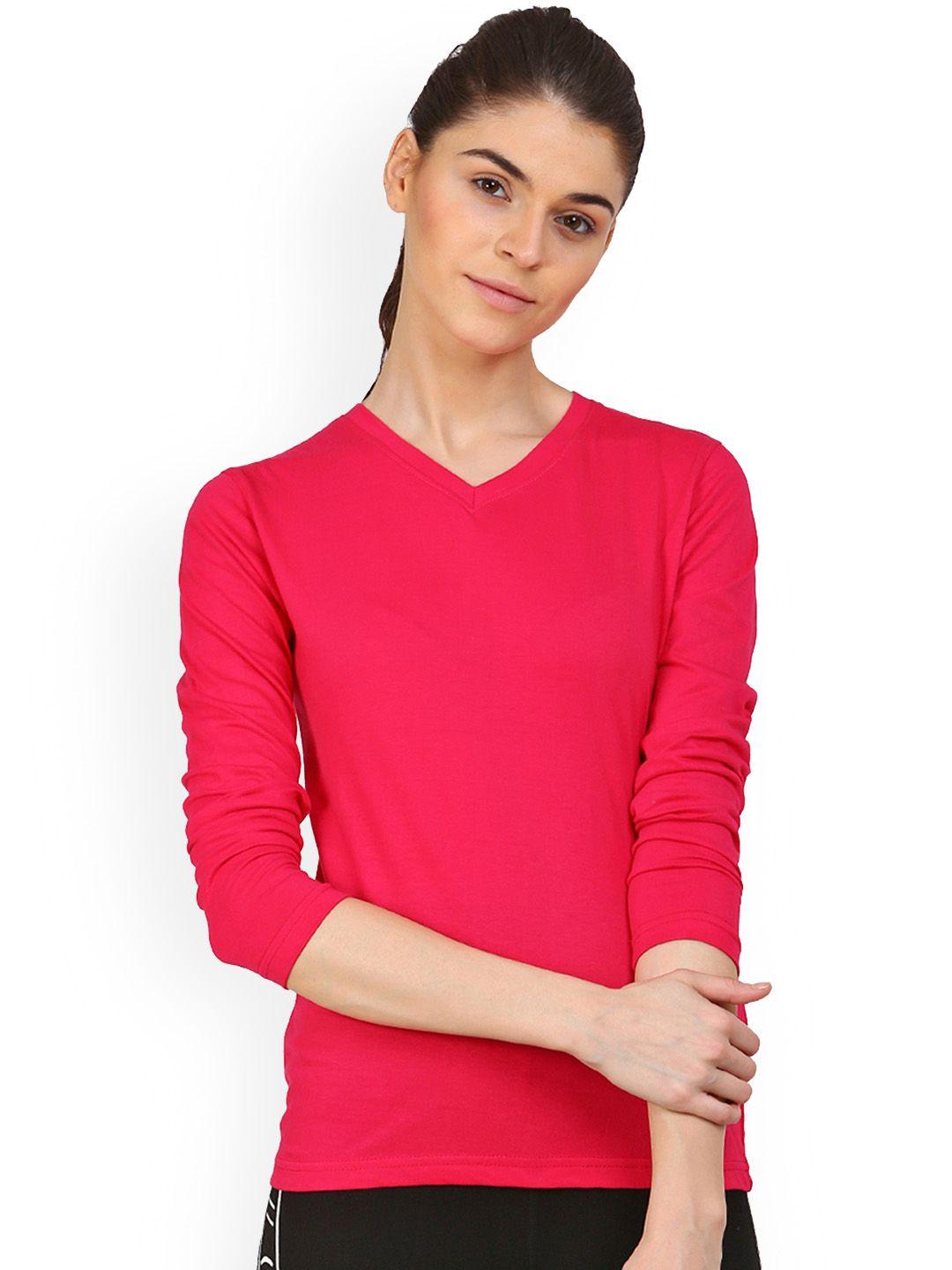 appulse Women Fuchsia Pink Solid V-Neck T-shirt