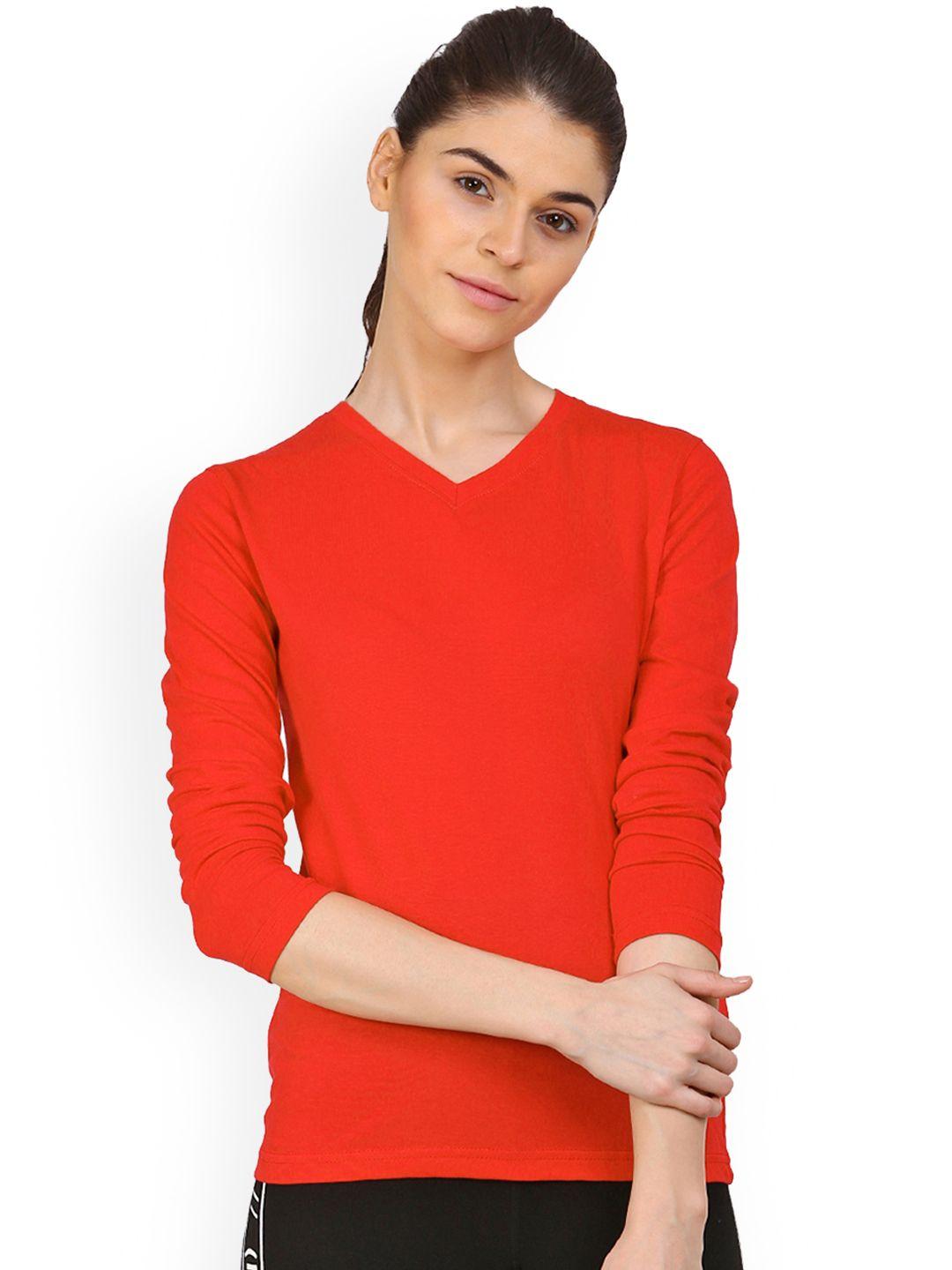 appulse Women Red Solid V-Neck T-shirt