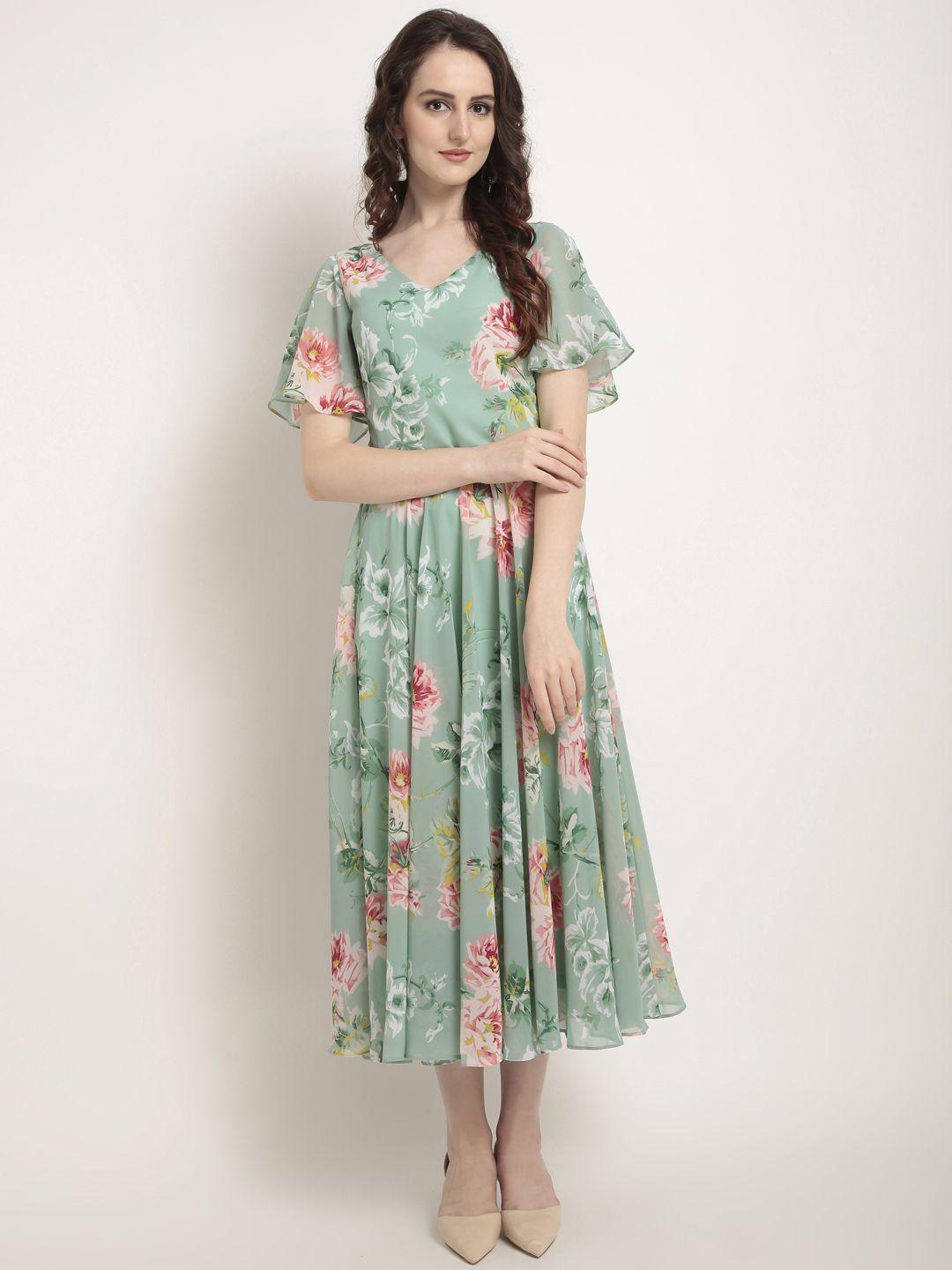 rare-women-green-printed-fit-and-flare-dress