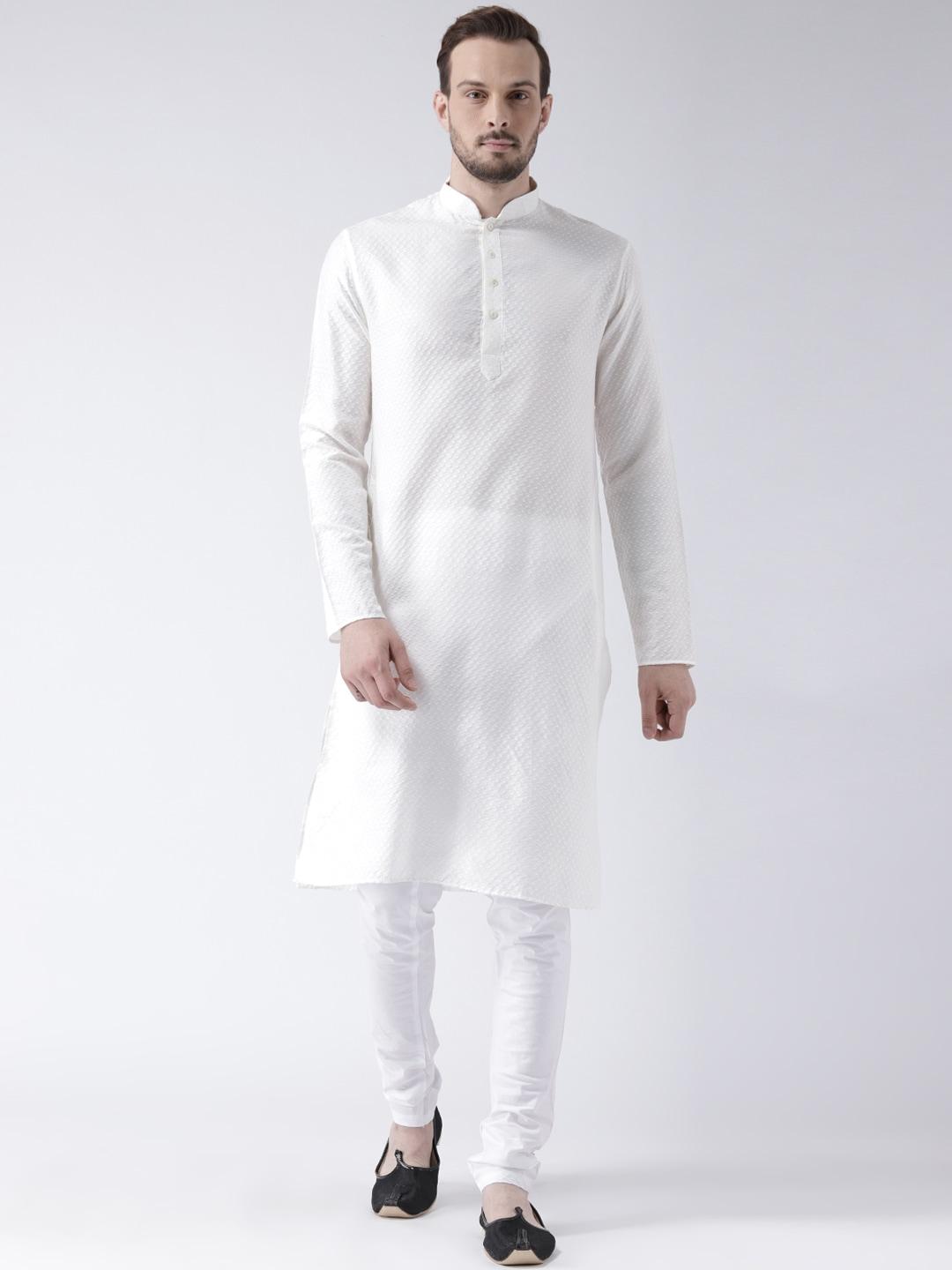kisah-men-white-self-design-kurta-with-churidar