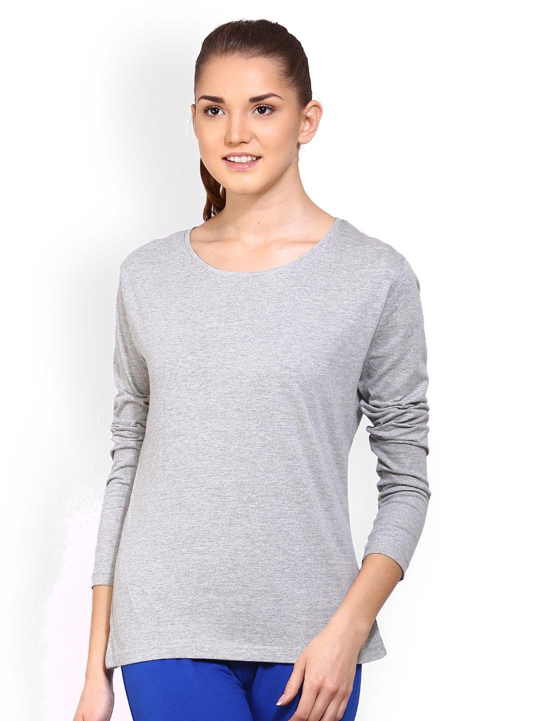 appulse Women Grey Melange Solid Round Neck T-shirt