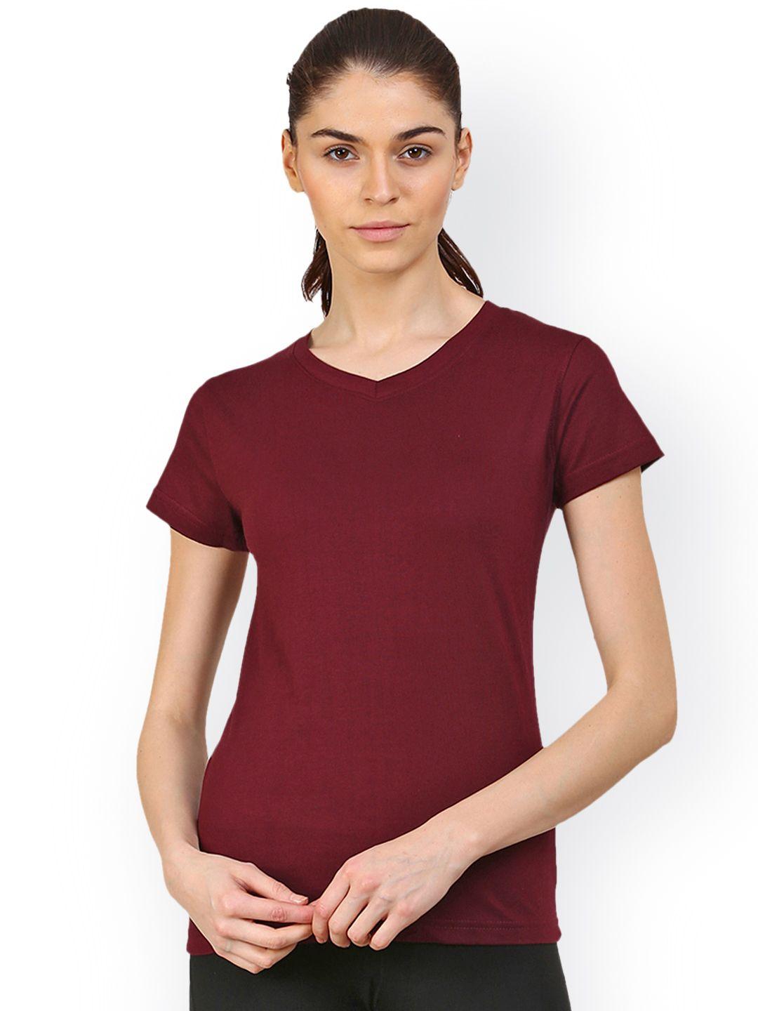 appulse-women-maroon-solid-v-neck-t-shirt