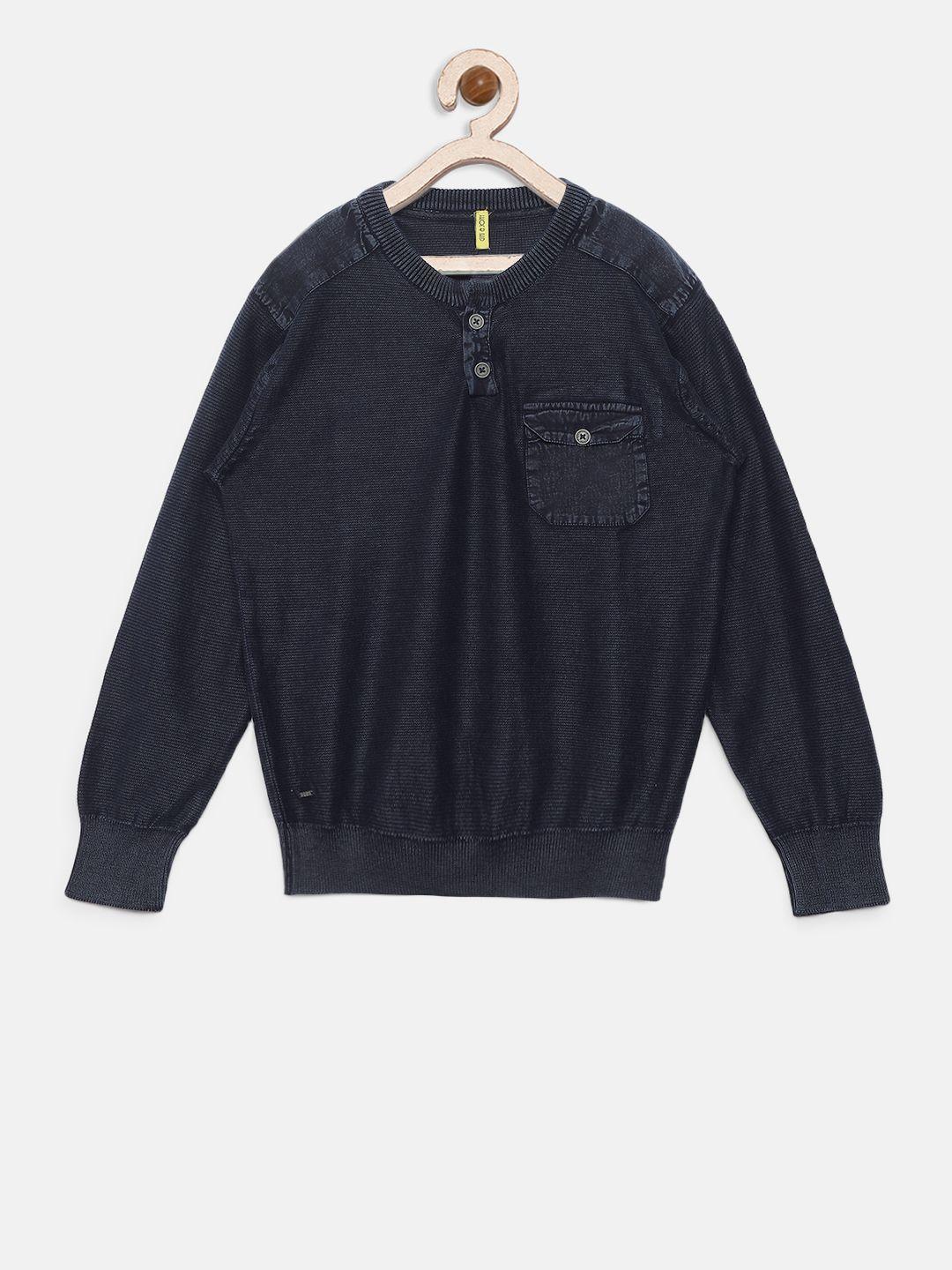 Gini and Jony Boys Navy Blue Solid Pullover