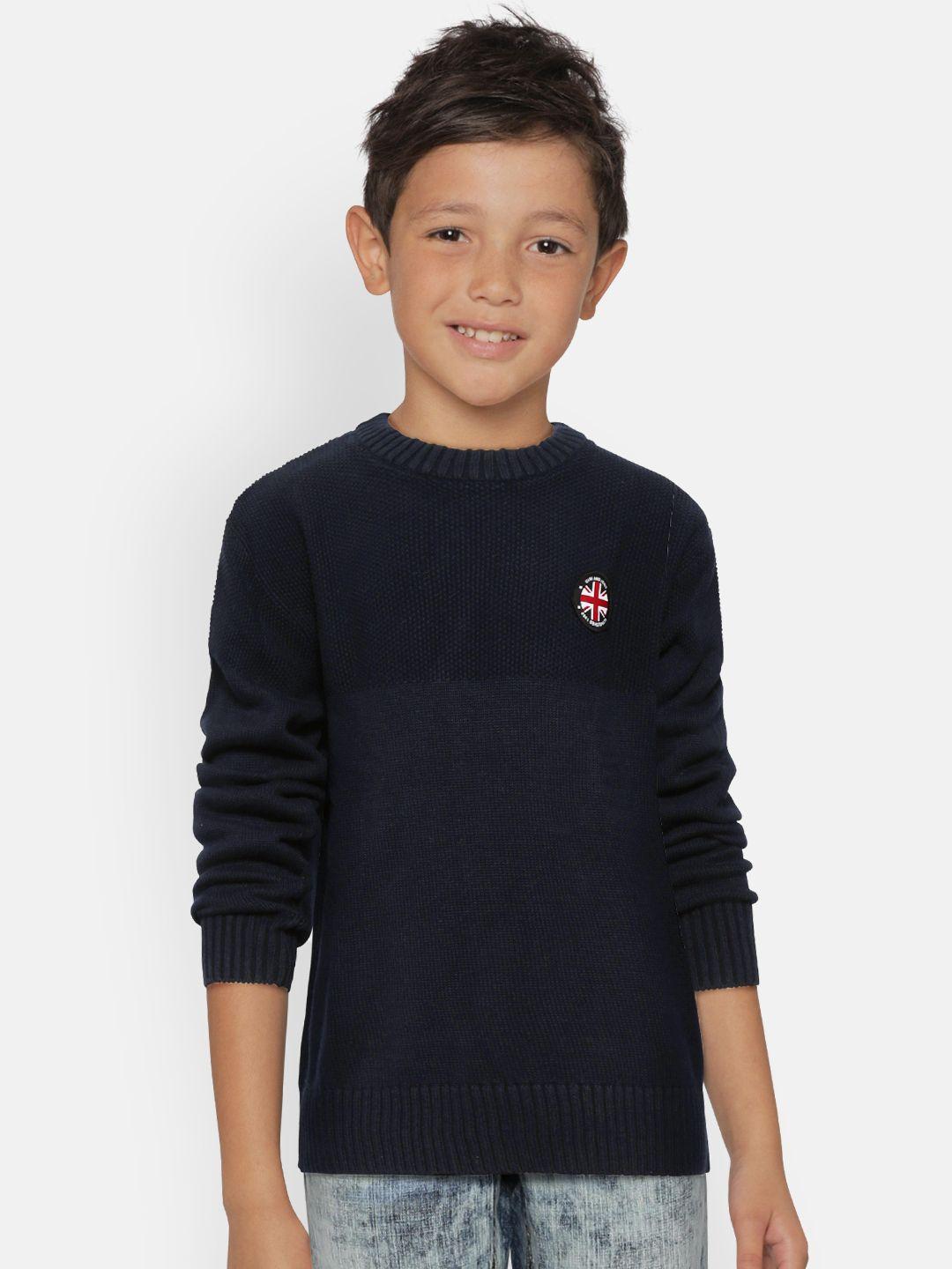 Gini and Jony Boys Navy Blue Solid Sweater