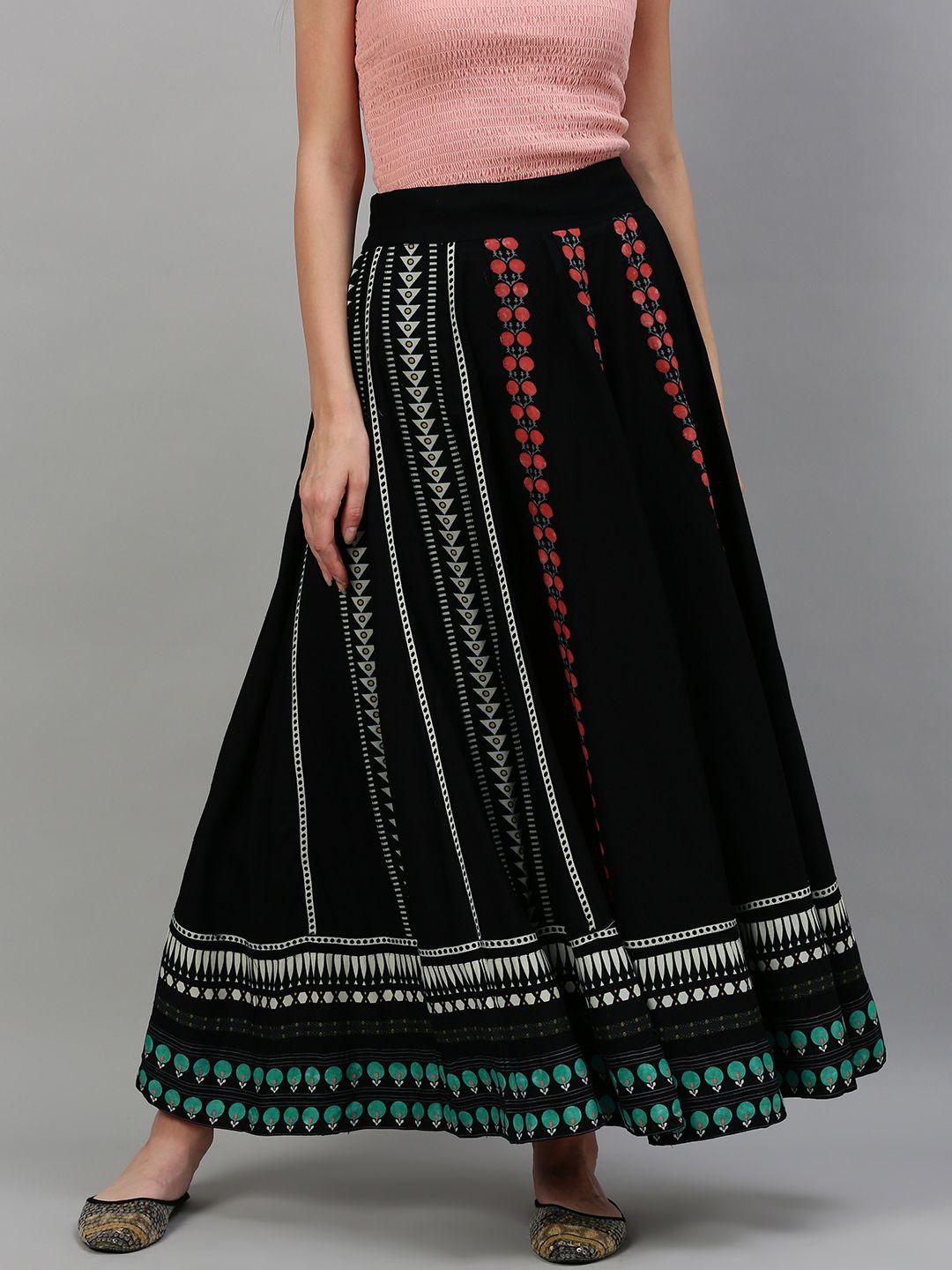 W Womans Black and White Ethnic Printed Skirt