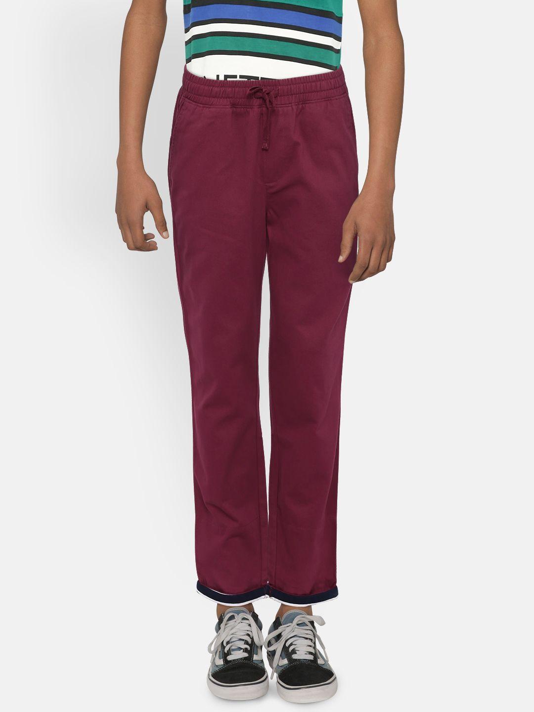 United Colors of Benetton Boys Maroon Regular Fit Solid Trousers