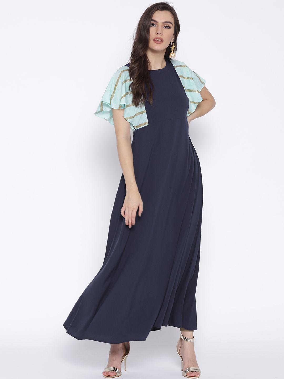 ahalyaa-women-navy-blue-solid-maxi-dress