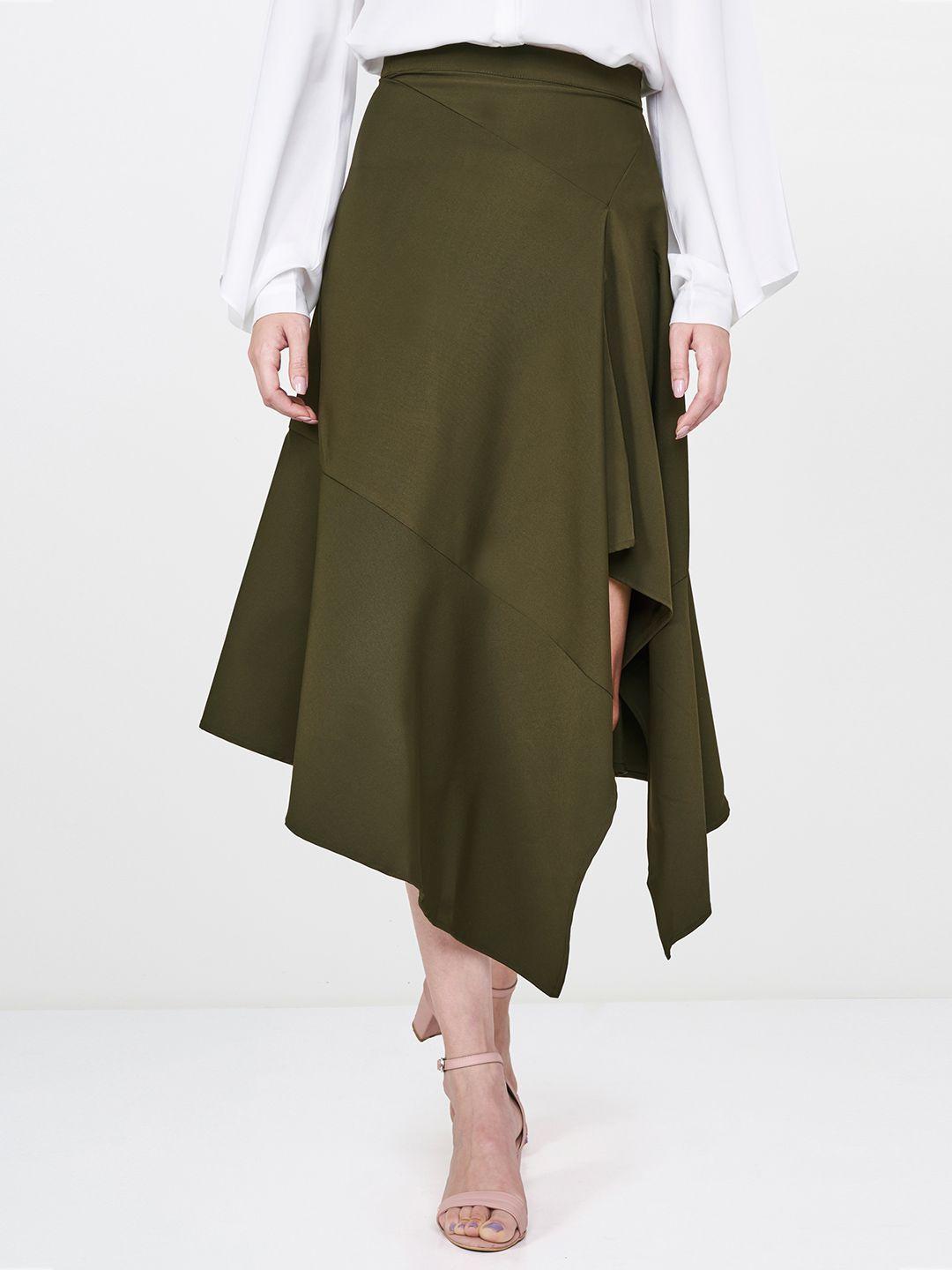 AND Women Olive Green A-Line Skirt