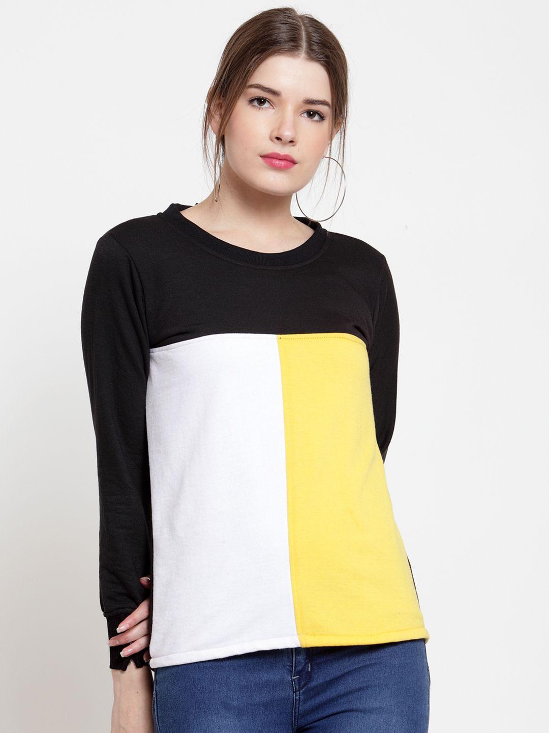 belle-fille-women-black-&-yellow-colourblocked-sweatshirt