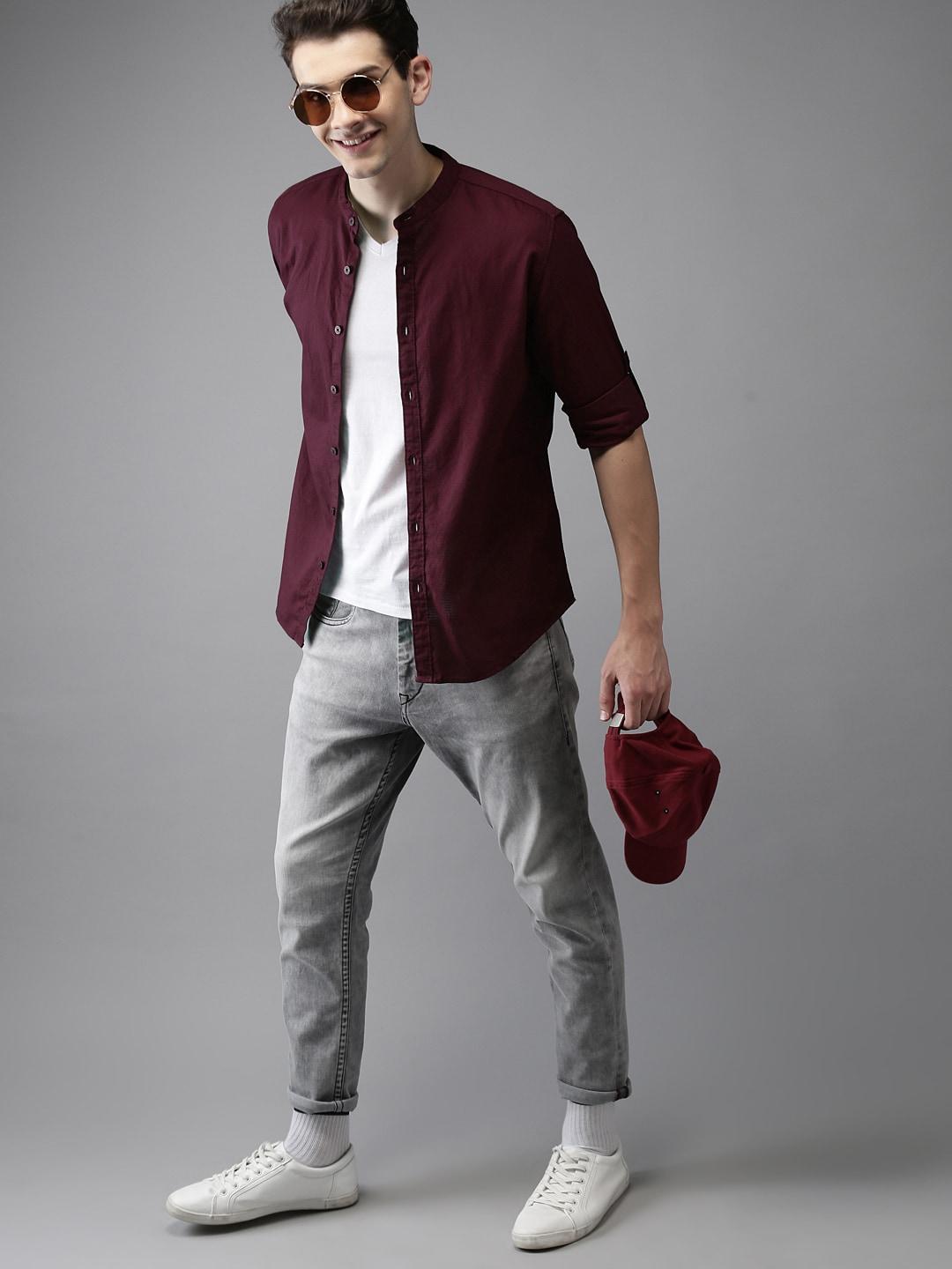 HERE&NOW Men Maroon Pure Cotton Sustainable Casual Shirt