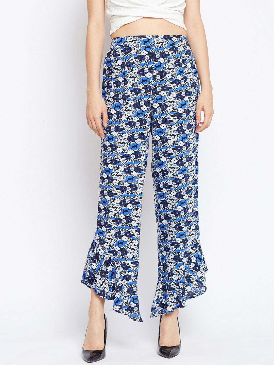oxolloxo-women-blue-regular-fit-printed-regular-trousers