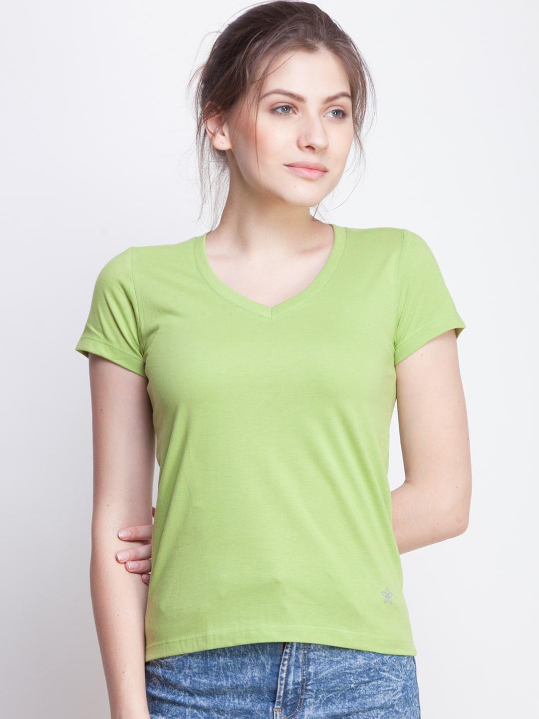 dollar-missy-women-green-solid-v-neck-t-shirt