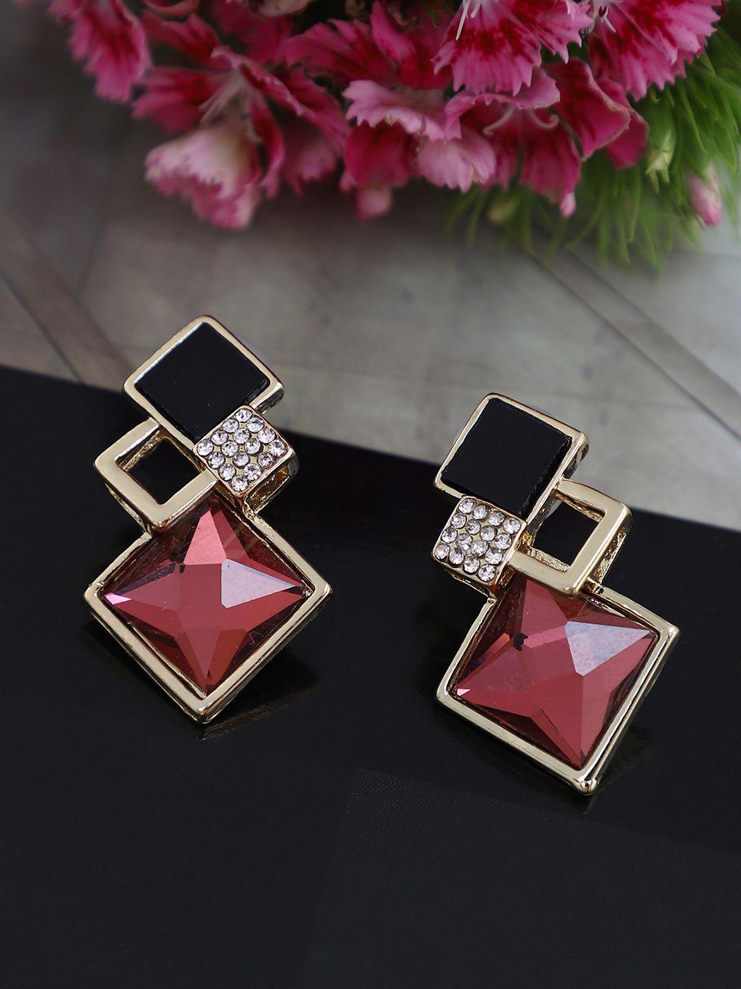Shining Diva Fashion Gold  Pink Contemporary Drop Earrings