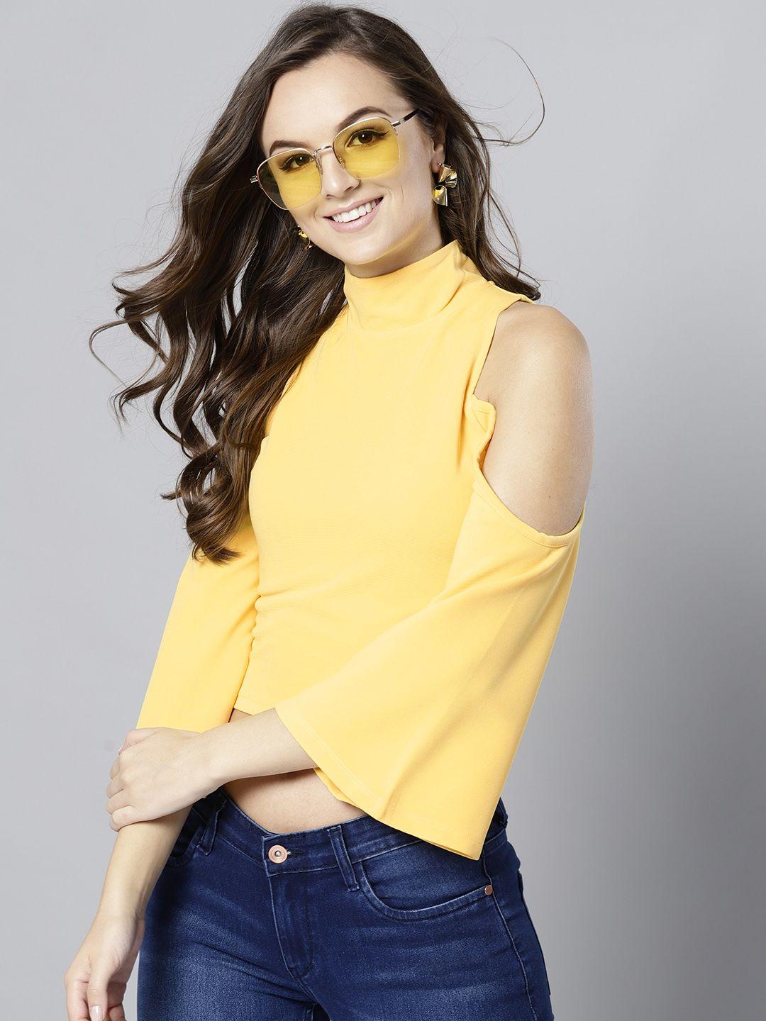 veni-vidi-vici-women-yellow-solid-cold-shoulder-crop-fitted-top