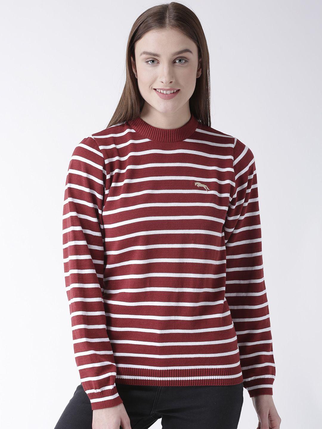 jump-usa-women-maroon-&-white-striped-pullover