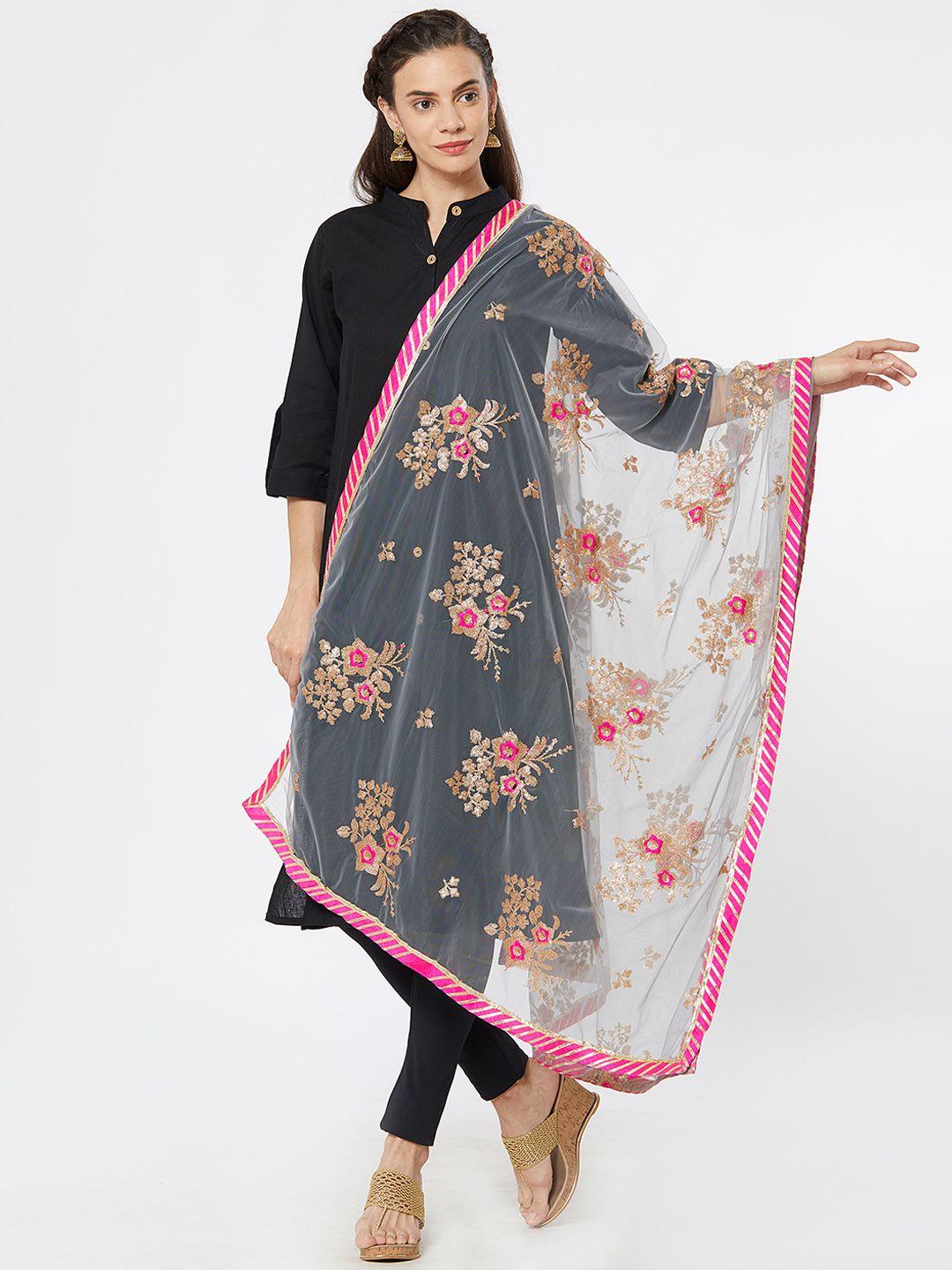 dupatta-bazaar-women-grey-&-pink-embroidered-dupatta