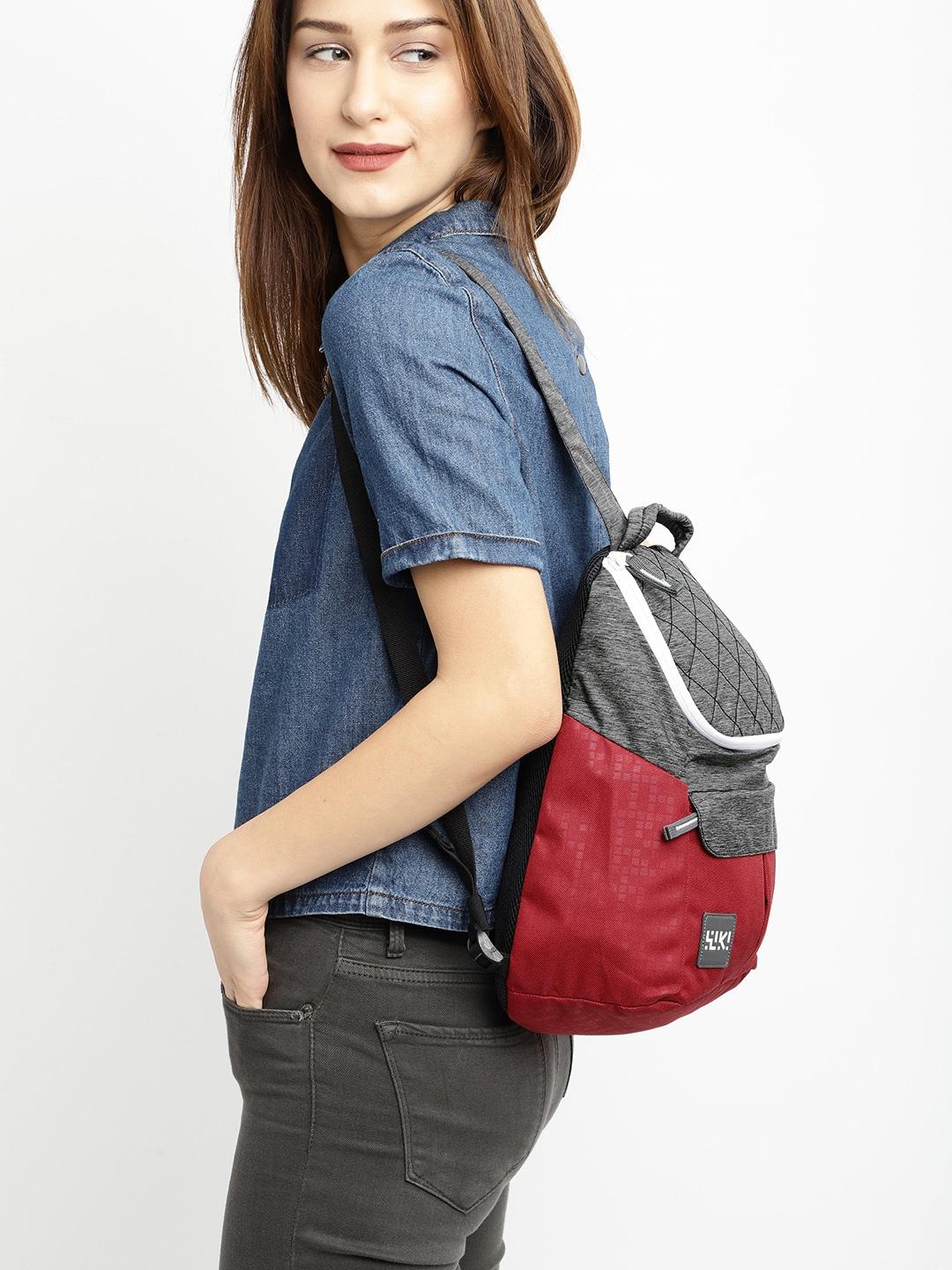 wildcraft-women-grey-melange-&-red-colourblocked-backpack