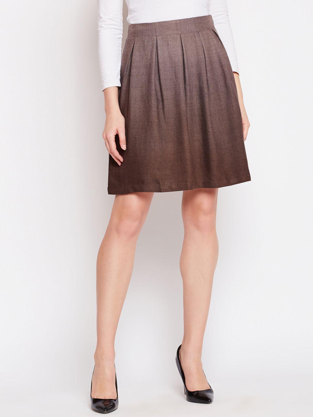 Oxolloxo Women Brown Solid A-Line Mini Skirt