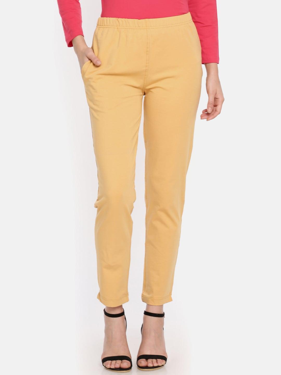 dollar-missy-women-mustard-yellow-solid-classic-straight-fit-cigarette-trousers