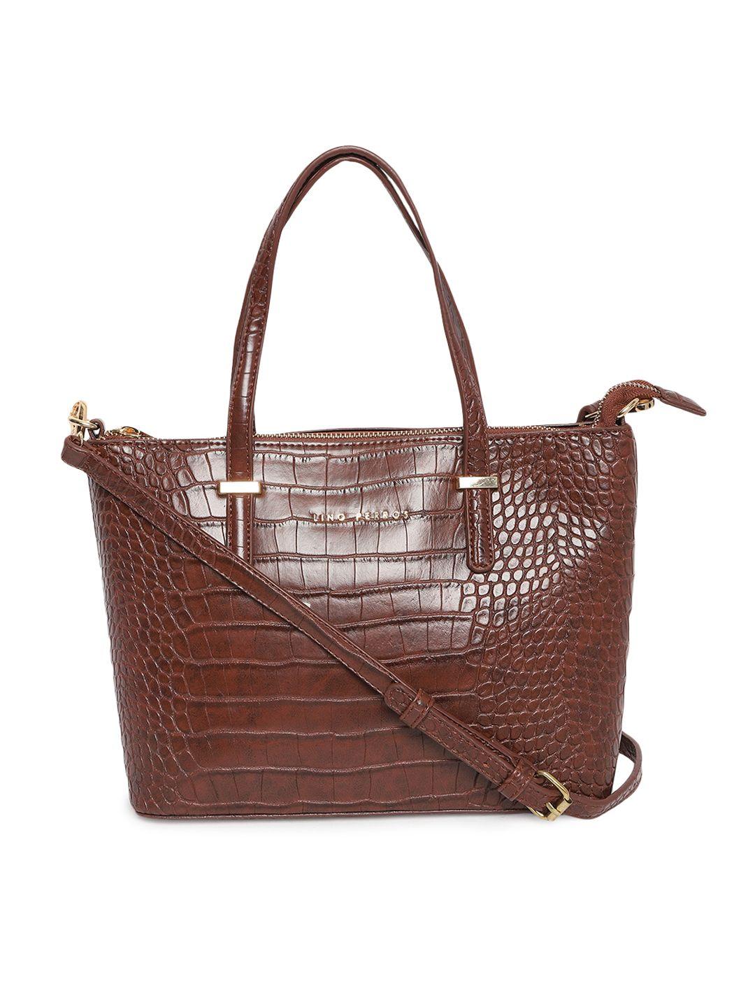 Lino Perros Brown Croc Textured Handheld Bag